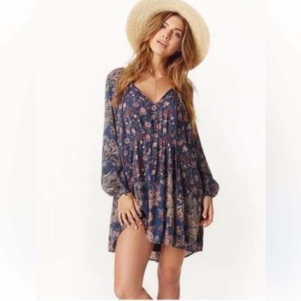 Free People Lucky Loosie Swing Dress Indigo Combo S